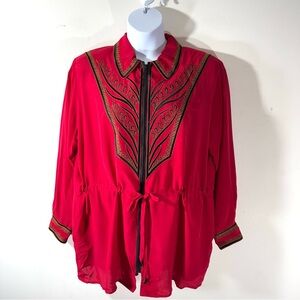 Vintage BOB MACKIE Wearable Art SILK Red and Black Embroidered Jacket